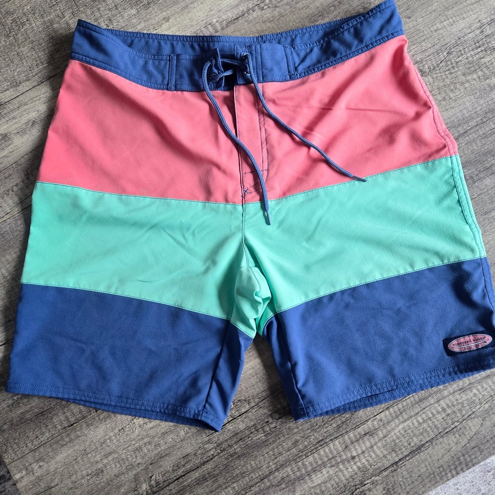 Vineyard Vines Mens Colorblock Board Shorts Pink Blue Turquoise Size 35